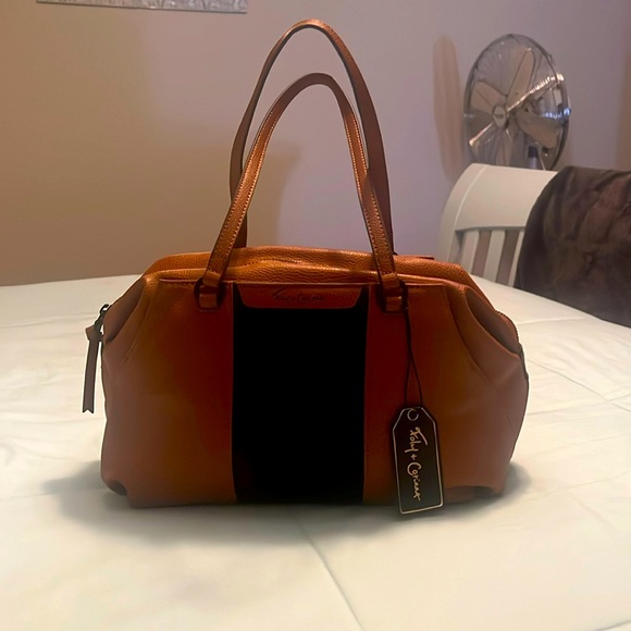 Hygge Tower Satchel" Cognac Vegan Leather - Picture 2 of 9